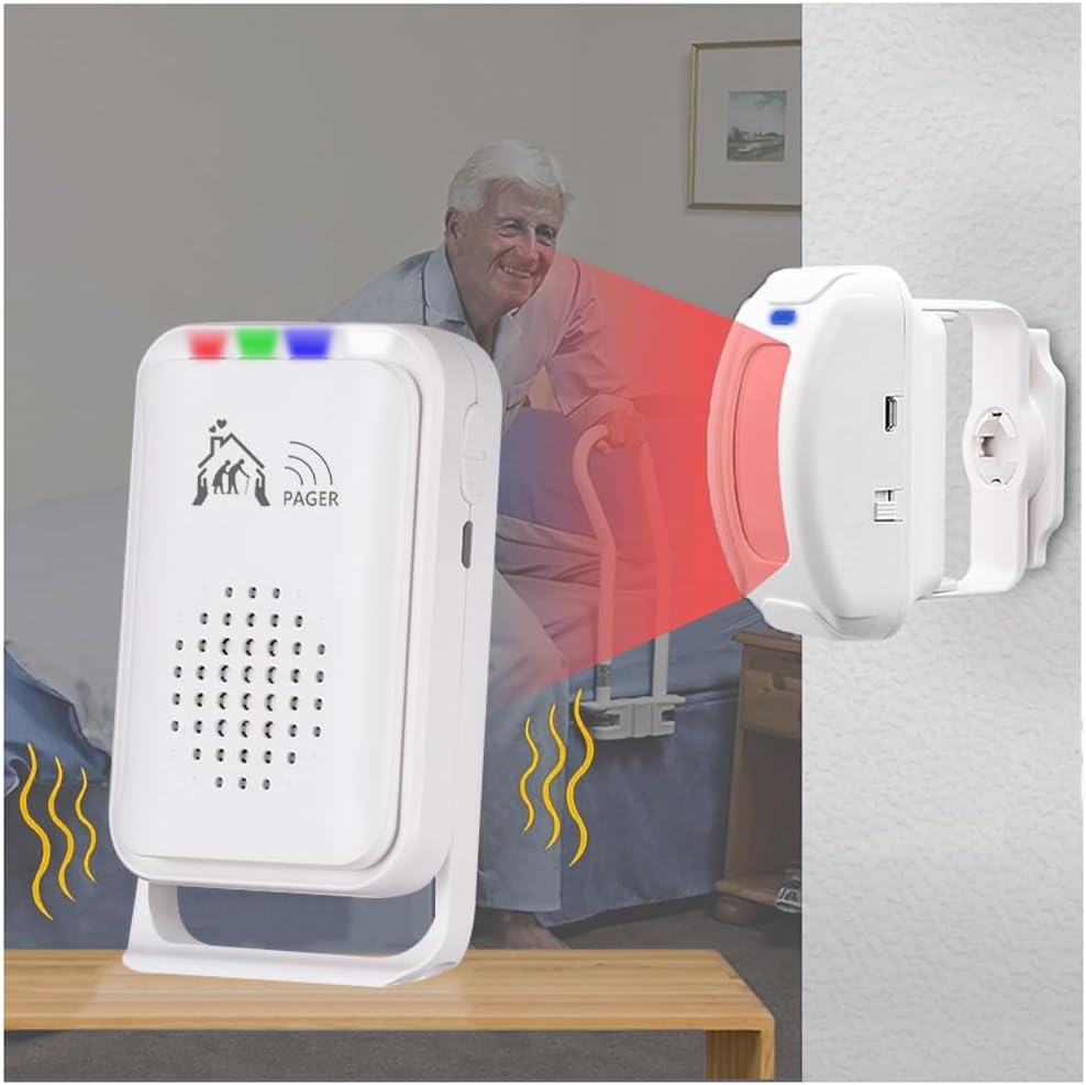 Bed Alarm for Elderly Adults Wireless，Bed Sensor Alarm and Fall Prevention for Elderly/Dementia Patients and More,Caregiver Pager/ Motion Sensor Alert with Vibration【 Newly Upgraded】