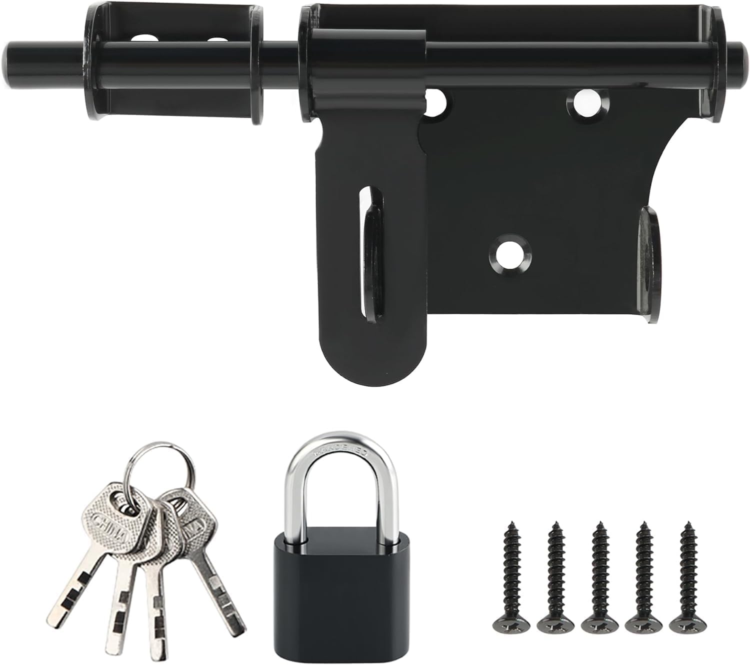 Alise 6 Inch Slide Bolt Gate Latch, Door Lock with Padlock Set, Heavy Duty Stainless Steel Barrel Bolts Safety Door Lock for Wooden Fence, Outdoor Fence,Shed Door Black
