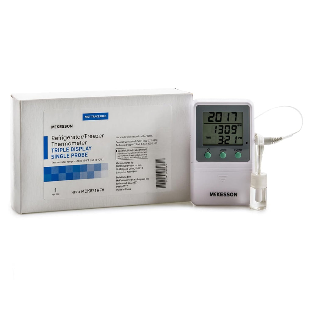 McKesson Refrigerator and Freezer Thermometer, Single-Probe - Waterproof Digital Triple Display, 1 Count