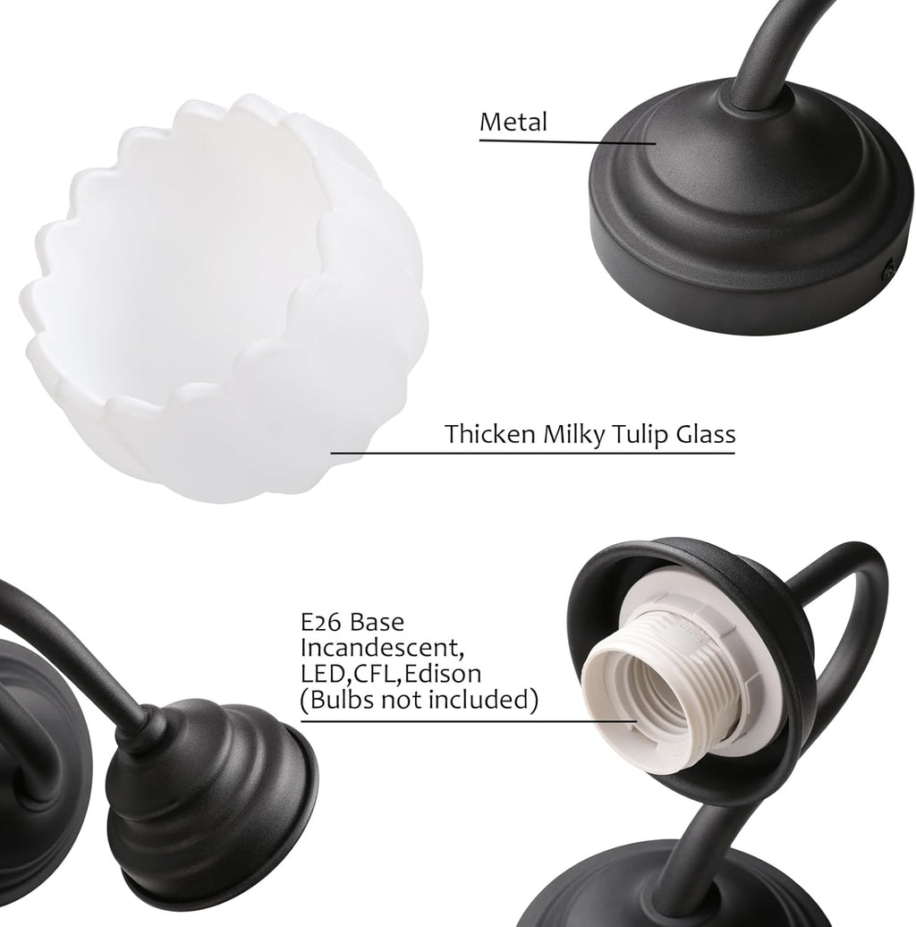 Pathson Milk White Wall Sconce Lamp with Tulip Thicken Glass, Modern Bathroom Sconce Hardwired Wall Vanity Light Indoor Decor for Mirror Living Room Foyer Loft Bedroom Farmhouse Lighting