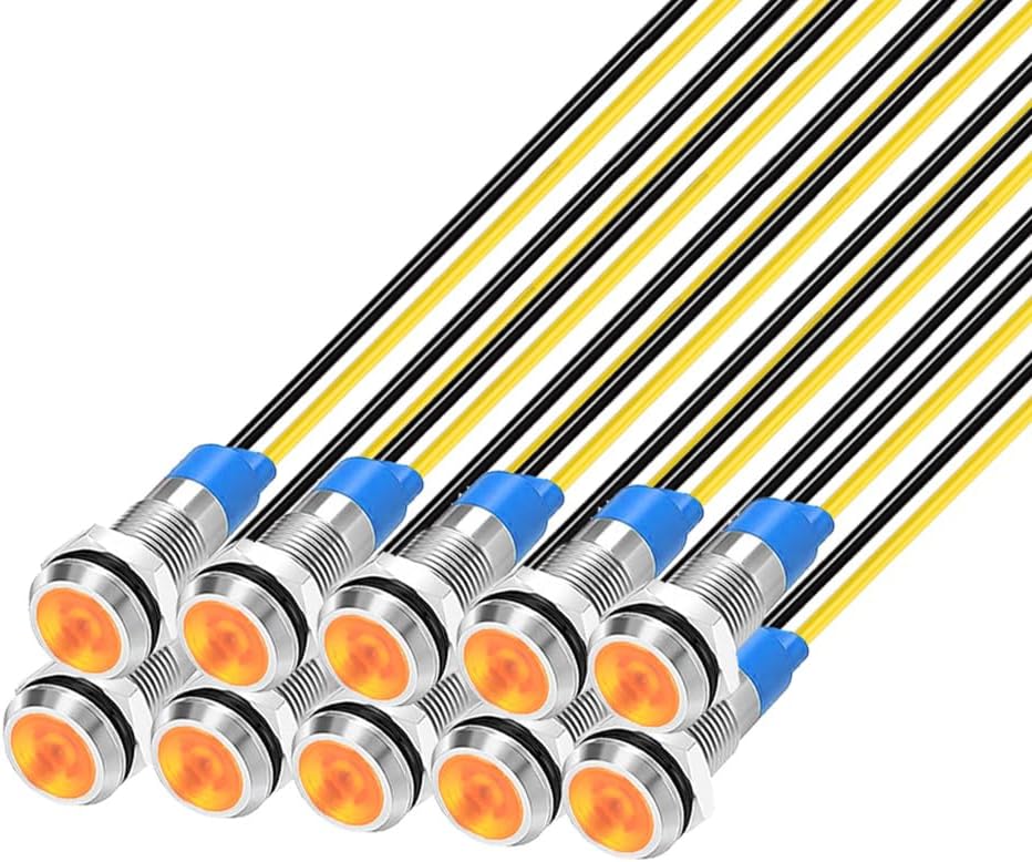 10pcs 6mm LED Metal Indicator Light 110V-220VAC Waterproof Signal Lamp (Yellow)