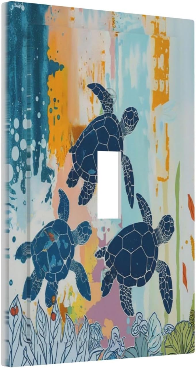 Decorative Light Switch Cover Colorful Ocean Sea Turtle Marine Life 1 Gang Single Toggle Device Electrical Faceplate Switchplates Decorator Outlet Wall Plate for Kids room Bedroom Decor