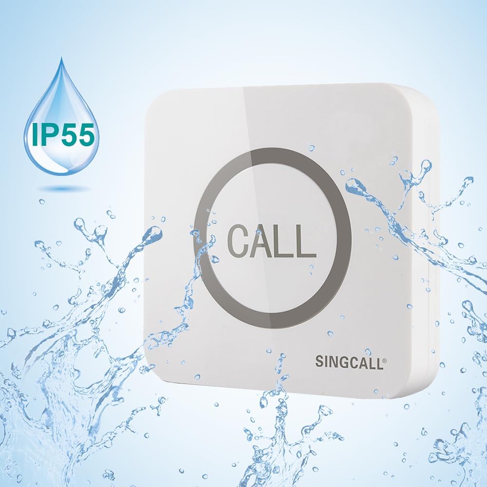 SINGCALL Restaurant Pager System Waiter Calling System Pagers and Beepers for Kitchen,Fast Food,Hotel,Restaurants,Cafe,Bar to Call Waiters 2 Waterproof Wireless Call Buttons