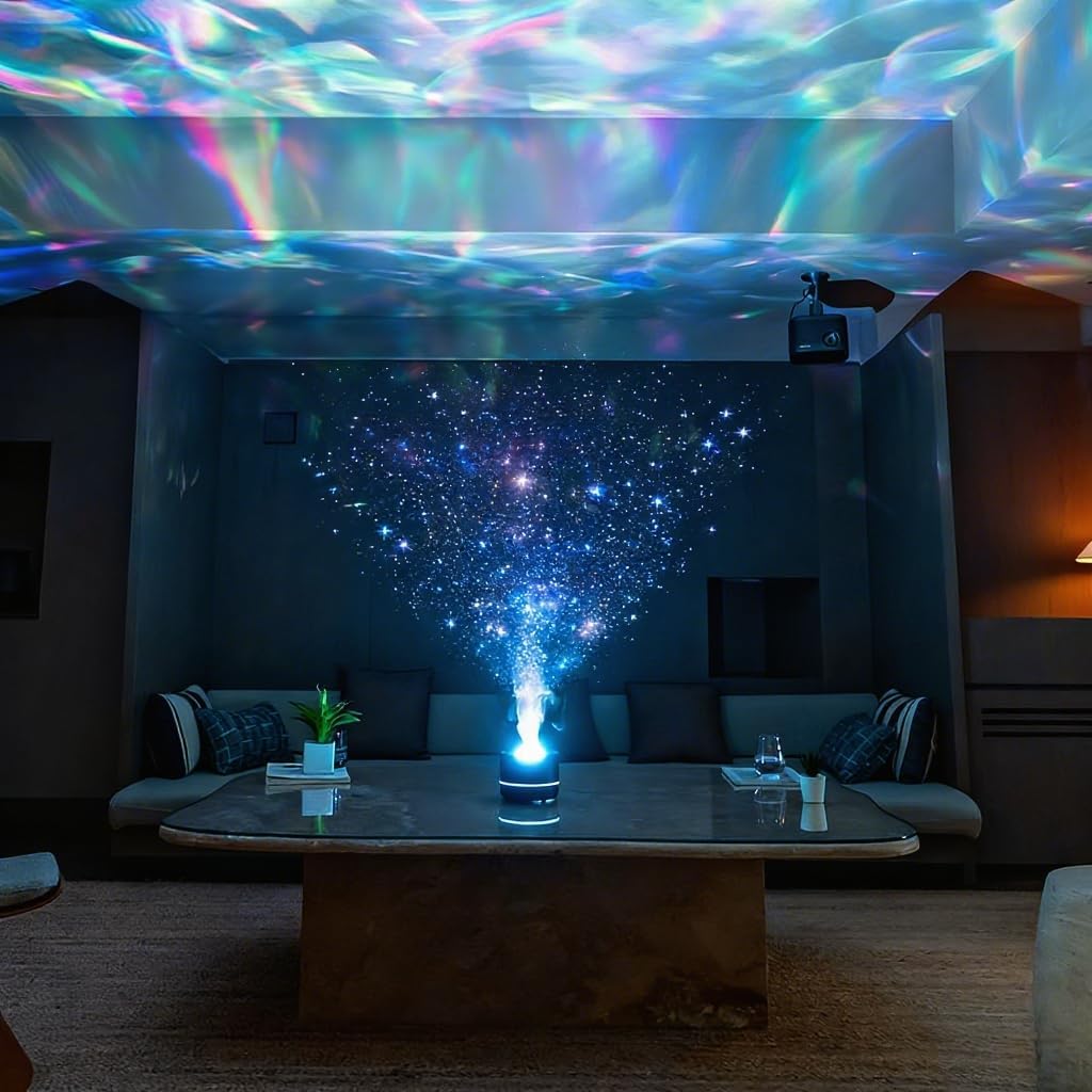 3-in-1 Galaxy Projector Humidifier & Essential Oil Diffuser, 7-Color Rotating Star Night Light with Healing Water Wave Lighting, Aromatherapy for Relaxation & Sleep, for Bedroom Home Decor