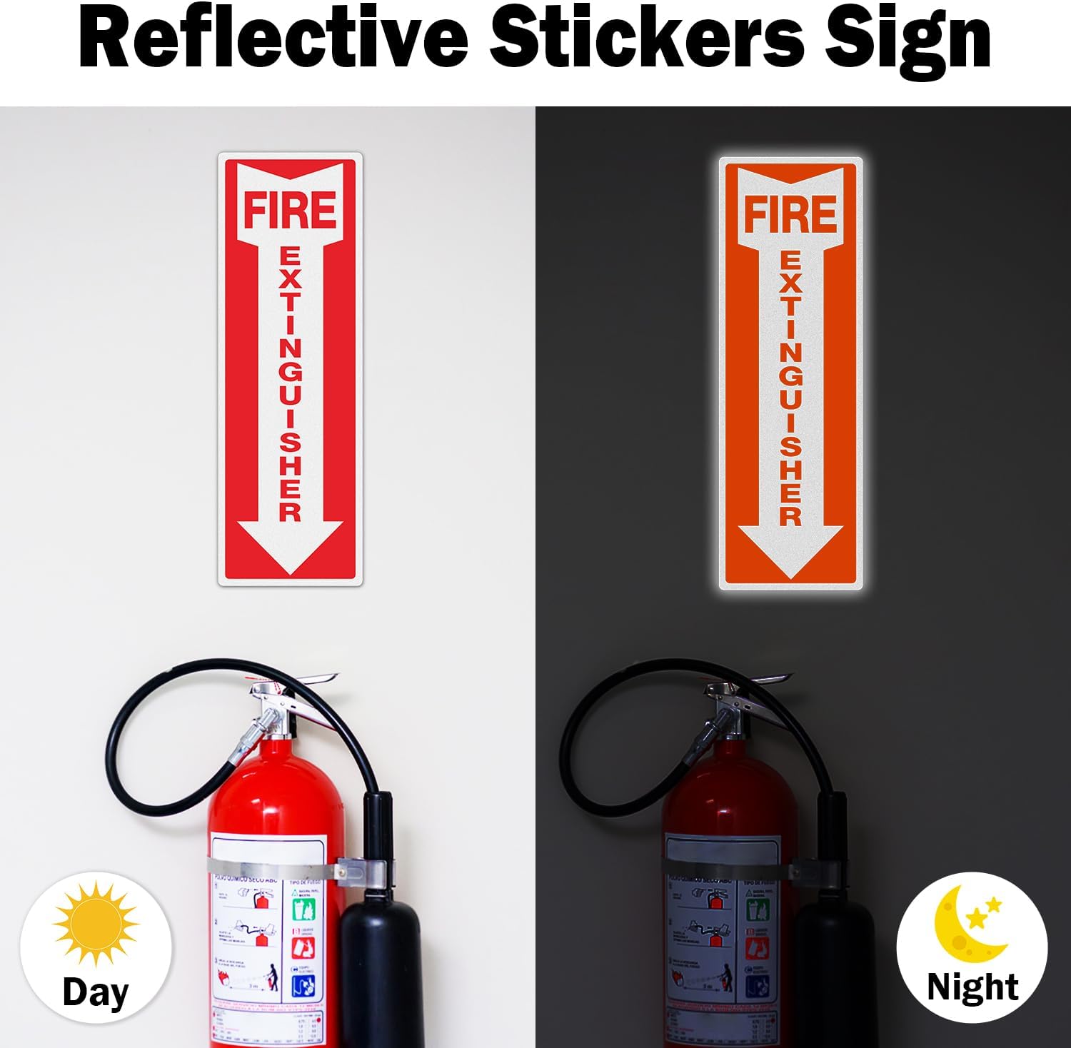 T&R Fire Extinguisher Inside Sign Stickers - 12 Pack - 12x4 inches Reflective Label, UV resistant, waterproof, fade and scratch resistant, suitable for indoor and outdoor