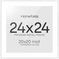 Homeforia 24x24 Picture Frame White, High End Metal 24 x 24 Large Square Poster Frame Matted to 20 x 20 in Photo, 24by24 Thin White Frames with Mat 20x20 inch Print, Tempered Glass, Wall Kit, Set of 1