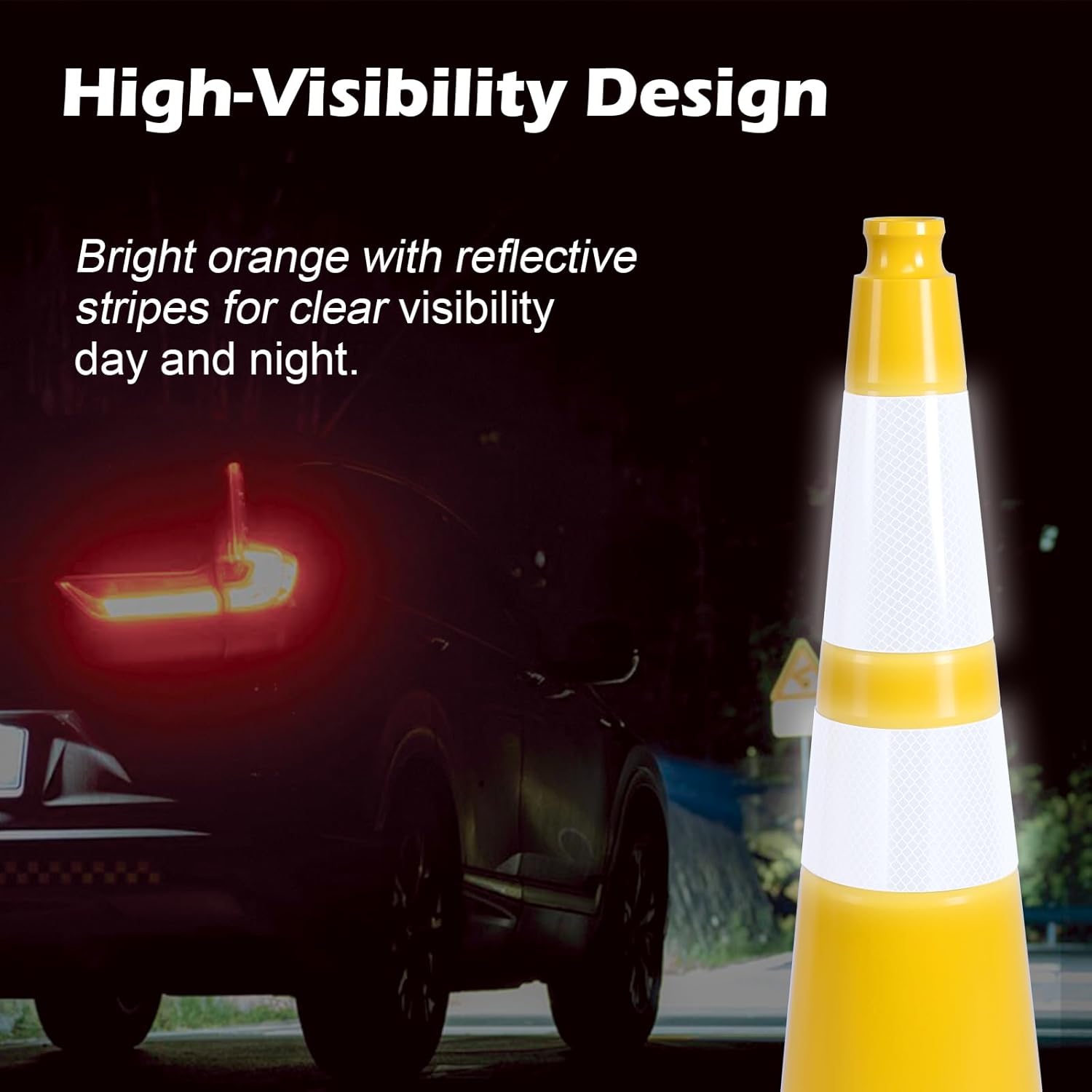 8 Pack 28 Inch Yellow Traffic Cones Heavy Duty with Black Base, Perfect for Large Field Sports, Construction Sites, Parking Control (8, Yellow, 28 Inch)