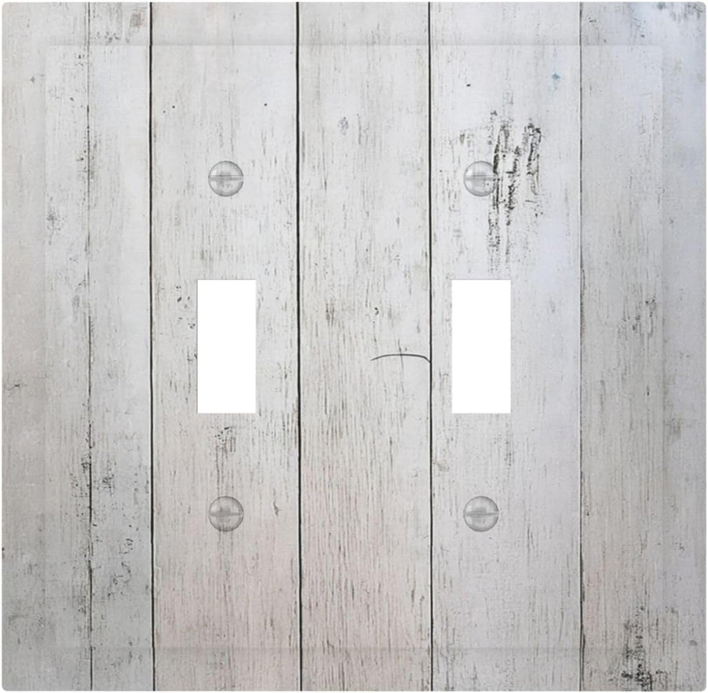 Rustic White Grey Wood Grain Decorative Switch Plates 2 Gang Double Toggle Outlet Light Switch Cover Wall Plate Electrical Faceplate for Bedroom Bathroom Decor