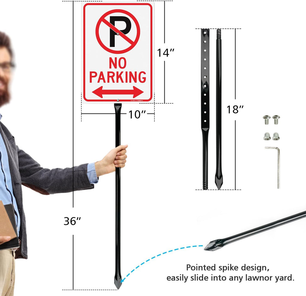 GicnKeuz Large No Parking - 14"x10" No Parking Signs with 36" Heavy Duty Metal Stakes, .040 Aluminum Reflective Signs, Fade Resistant/Waterproof, Including Screws, Easy to Install, Outdoor Use (2 Pack)