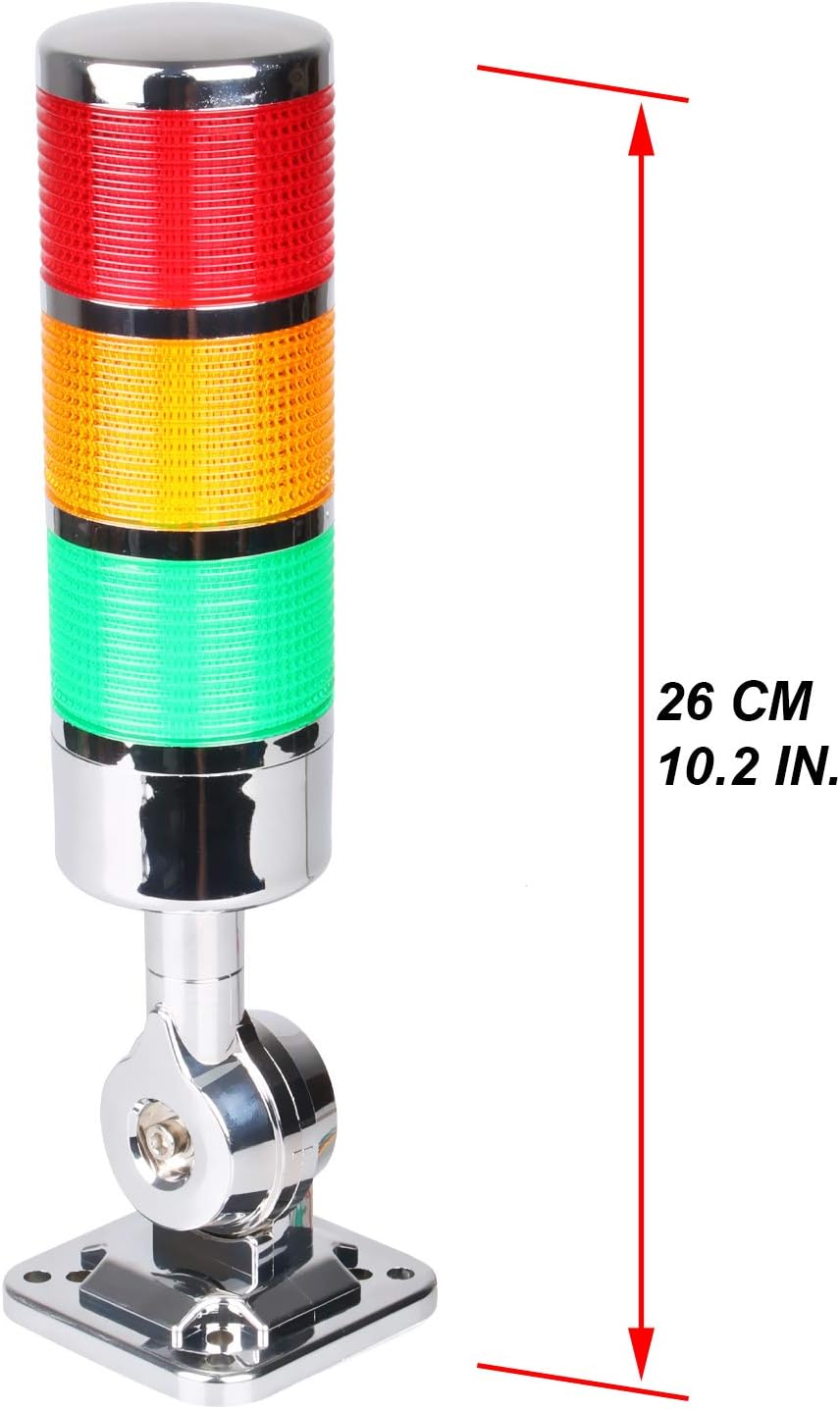 110V to 220V LED Stack Tower Lights, Industrial Warning Lights, Andon Lights, Column Signal Tower Indicator Lamp Beacon, Continuous/Flashing Light Switchable, 3 Layer (with Buzzer)