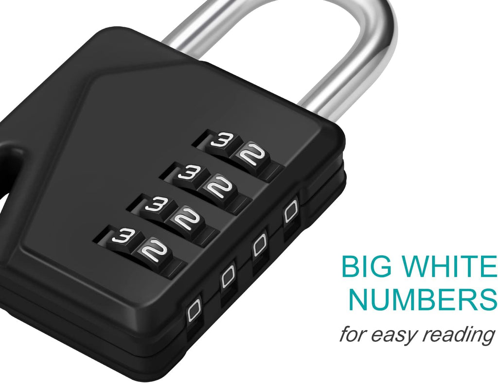 ZHEGE Locker Lock, 4 Digit Combination Padlock with DIY Name Tag for School, Work, Gym - Easy to Read & with Big White Number (Black, 1 Pack)
