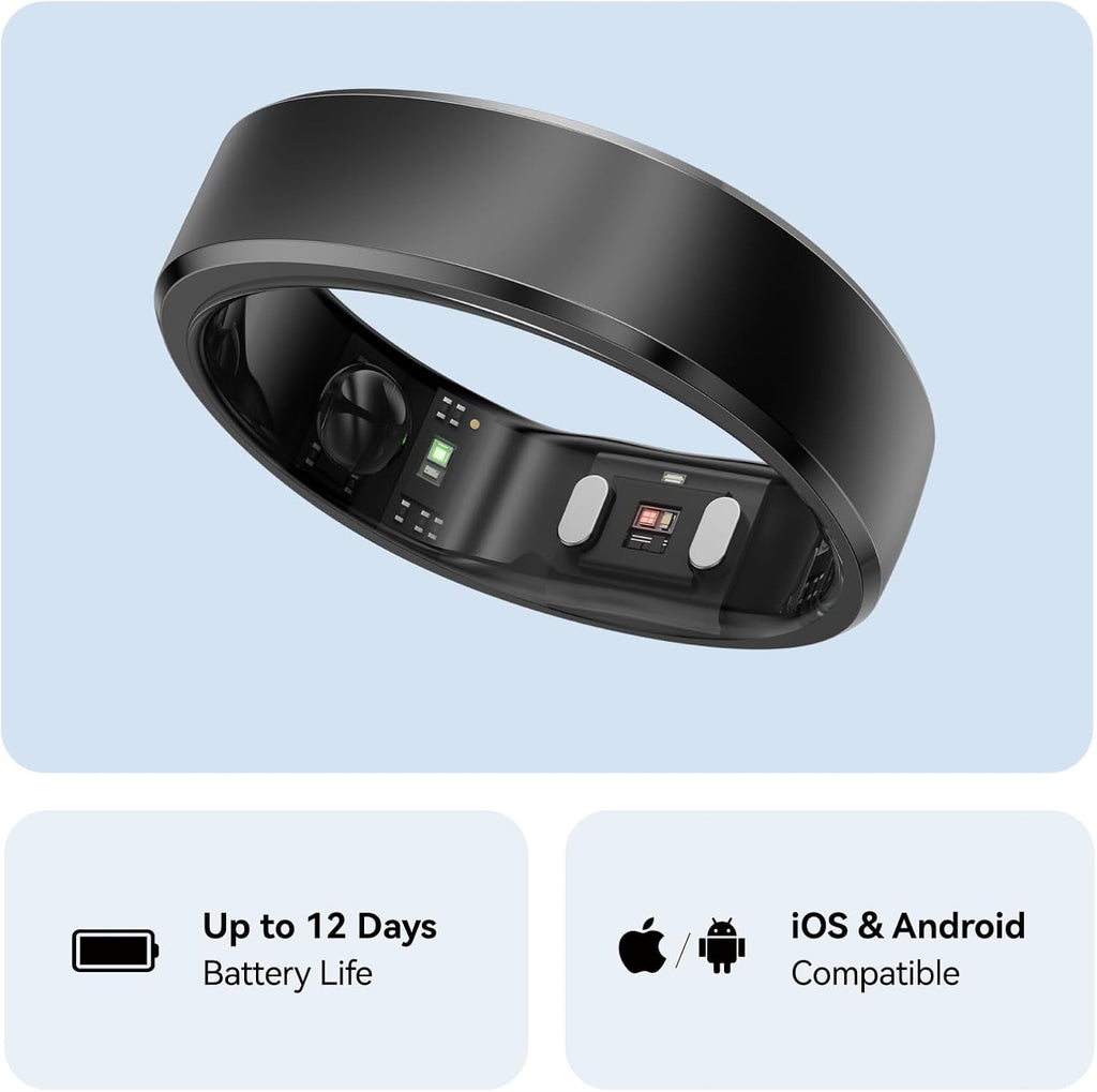 RingConn Gen 2, World’s First Smart Ring with Sleep Apnea Monitoring, No APP Subscription, 12-Day Battery Life, Stress/Heart Rate/Women's Health Tracker, Android & iOS Compatible (Black, Size 9)