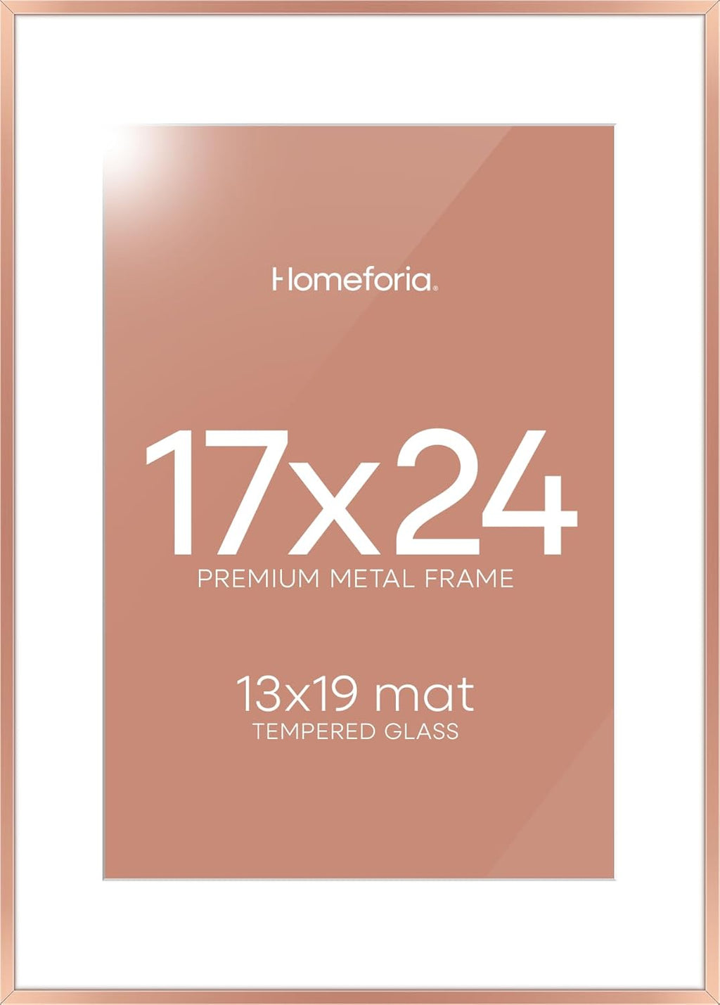 Homeforia 17x24 Picture Frame Silver, High End Metal 17x24 Frames with Mat 13x19 for Photo, 17 x 24 Silver Poster Frame Matted to 13 x 19 Print, 24x17 Hanging Frame, Tempered Glass, Wall Kit, Set of 1