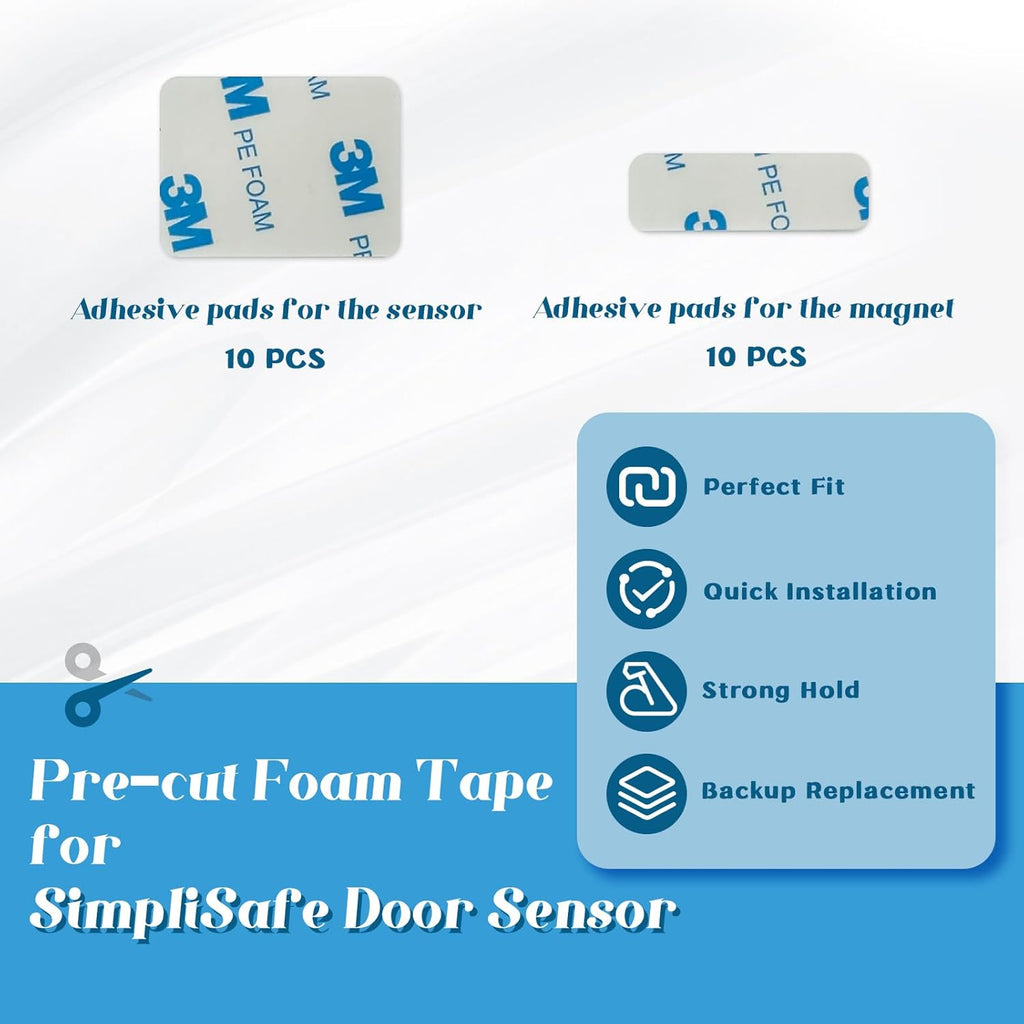 Replacement Adhesive Pads for SimpliSafe Entry Sensor 10PCS, Pre-Cut Double Sided Tape Compatible with SimpliSafe Door Sensor, Easy Installation & Strong Hold