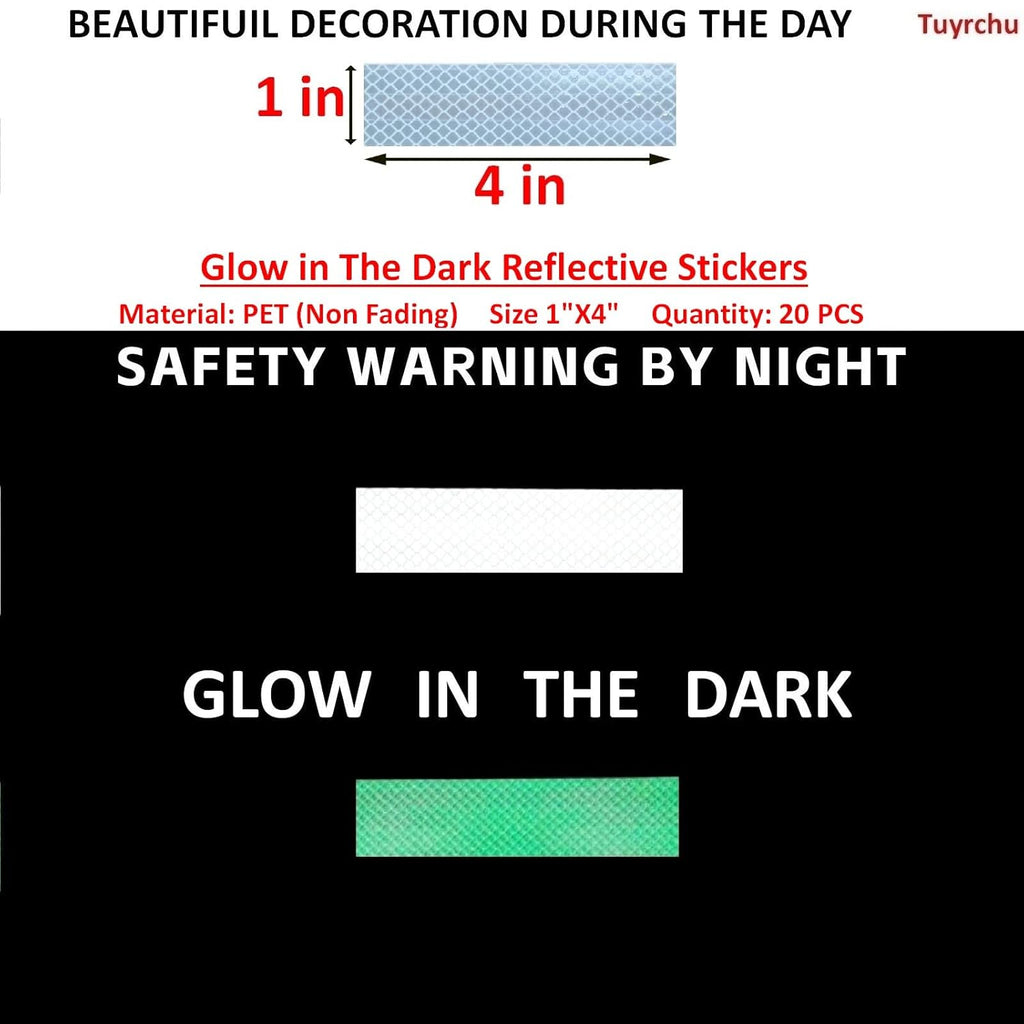 Glow in The Dark Reflective Stickers 1 inch X 4 inch for Bikes, Outdoor Waterproof High Visibility Reflector (20 Pcs)
