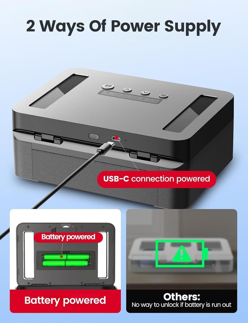 Vaydeer Metal Time Lock Box, Phone Lock Box with Timer, Timed Locking Safe, Self-Control Container with USB C Charge,Child Lock, Audio Prompt, Time Release Storage Locker for Phone/Medicine