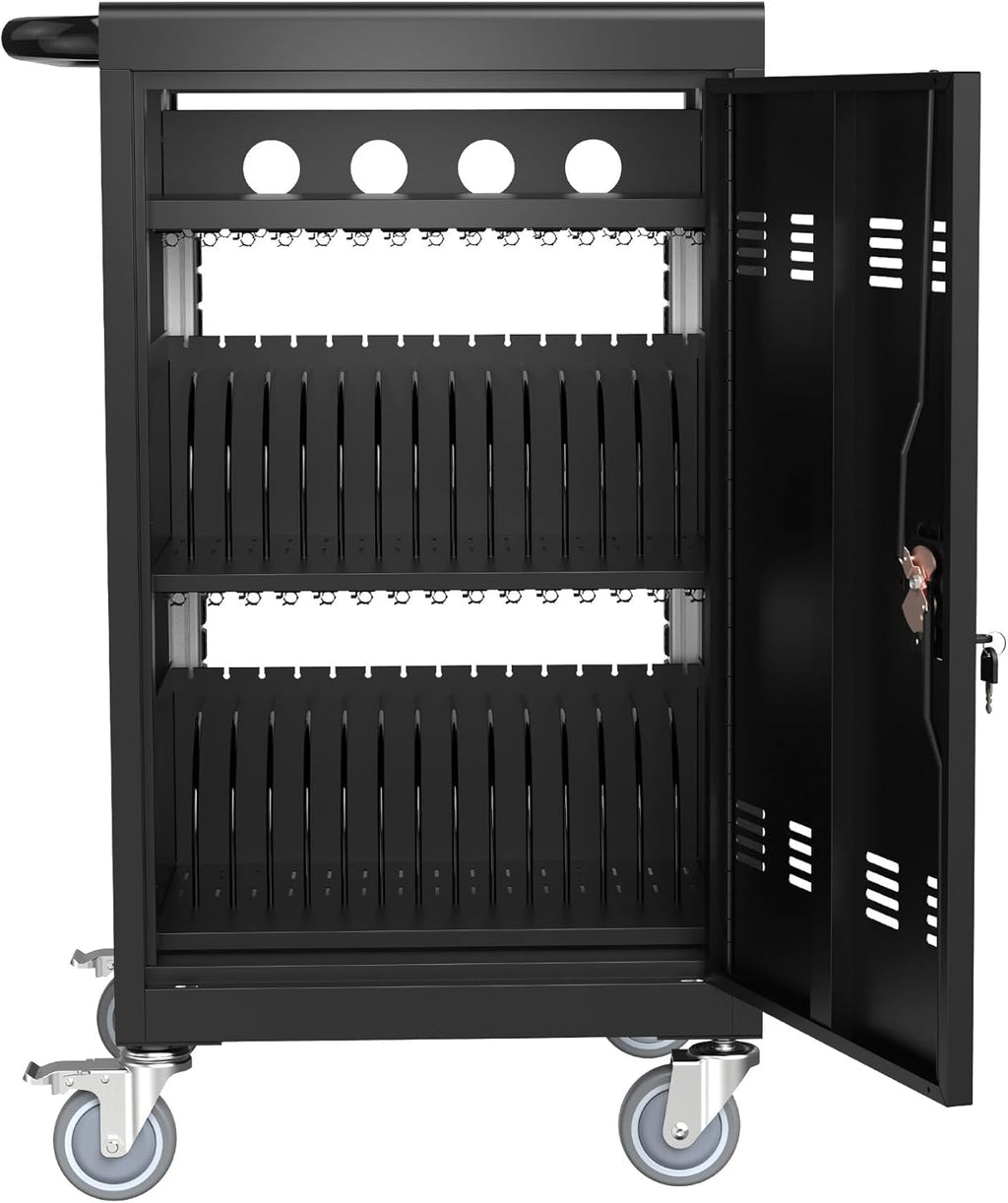 Laptop Charging Cart, 32 Charging Ports Laptop Storage Cart, 30-Bay Mobile Charging Cabinet for iPads up to 16.3", Chromebook Devices, Cord Management, Access Lock.School,Business.Black