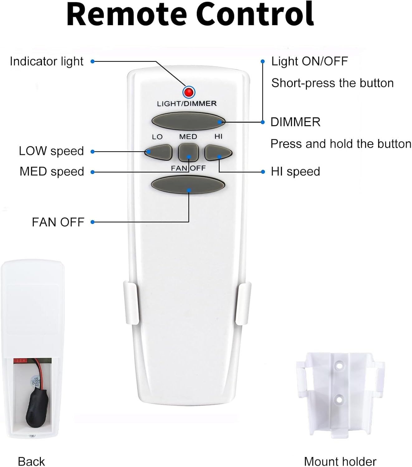 Ceiling Fan Remote Control Kit, Universal Ceiling Fan Remote Control and Light Switch, Ceiling Fan Wall Switch UC9050T, Fan Remote Control Kit Compatible with Hampton Bay Harbor Breeze Hunter