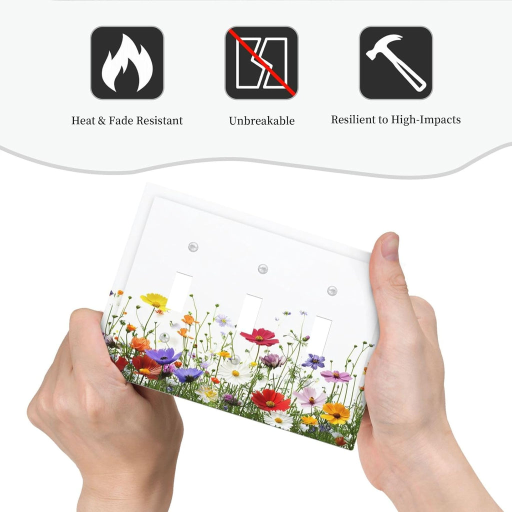 Decorative Switch Plates Colorful Wildflowers Plant Floral Daisy 3 Gang Wall Plate Triple Toggle Light Switch Cover Faceplate Electrical Wall Panels For Bed Room Living Room Decor