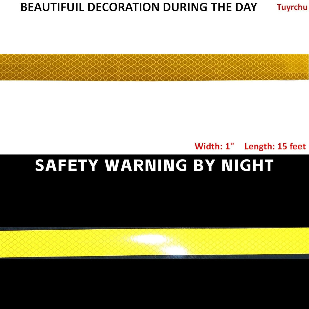 Non Fading Reflective Tape Yellow 1 inch, Outdoor Waterproof High Visibility Warning Industrial Marking Tape, Safety Stickers (15 feet)