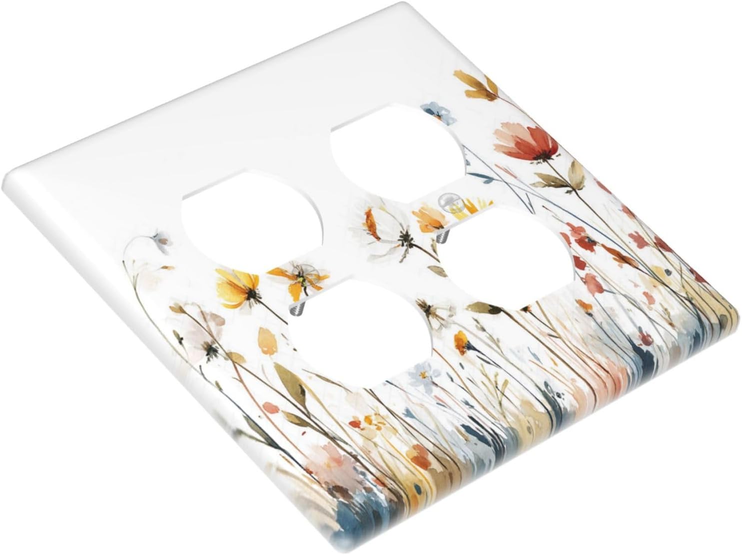 Watercolor Wildflower Colorful Floral Plant Outlet Covers 2 Gang Double Duplex Decorative Light Switch Covers Electrical Wallplates Socket Faceplate for Bed Room Living Room Decor