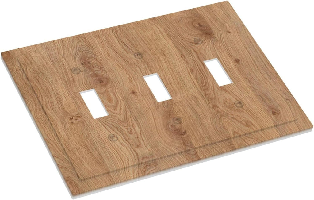 Decorative Switch Plates Vintage Rustic Wood Color Brown Wood Grain 3 Gang Wall Plate Faceplate Triple Toggle Light Switch Cover Electrical Wall Panels for Farmhouse Cabin Decor