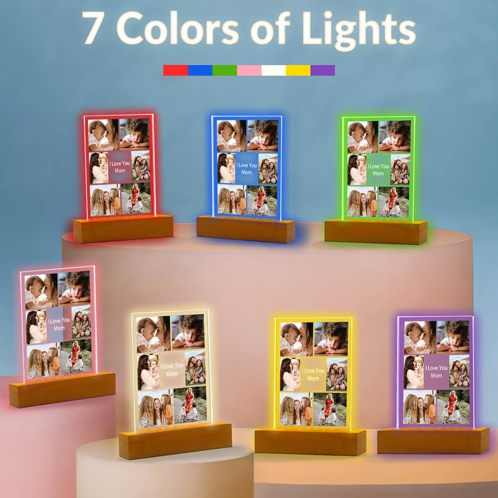 Custom Picture Frames, Personalized Photo Frames with Night Light, Customized Picture Frame, Personalized Valentines Day Gifts for Mom Baby Kid Family