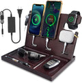 Wood Phone Docking Station for Men Nightstand Organizer Charger with 4 USB PD & QC3.0 Fast Charging Station for Multiple Devices iPhone Samsung Google Android Anniversary Birthday Gifts for Him