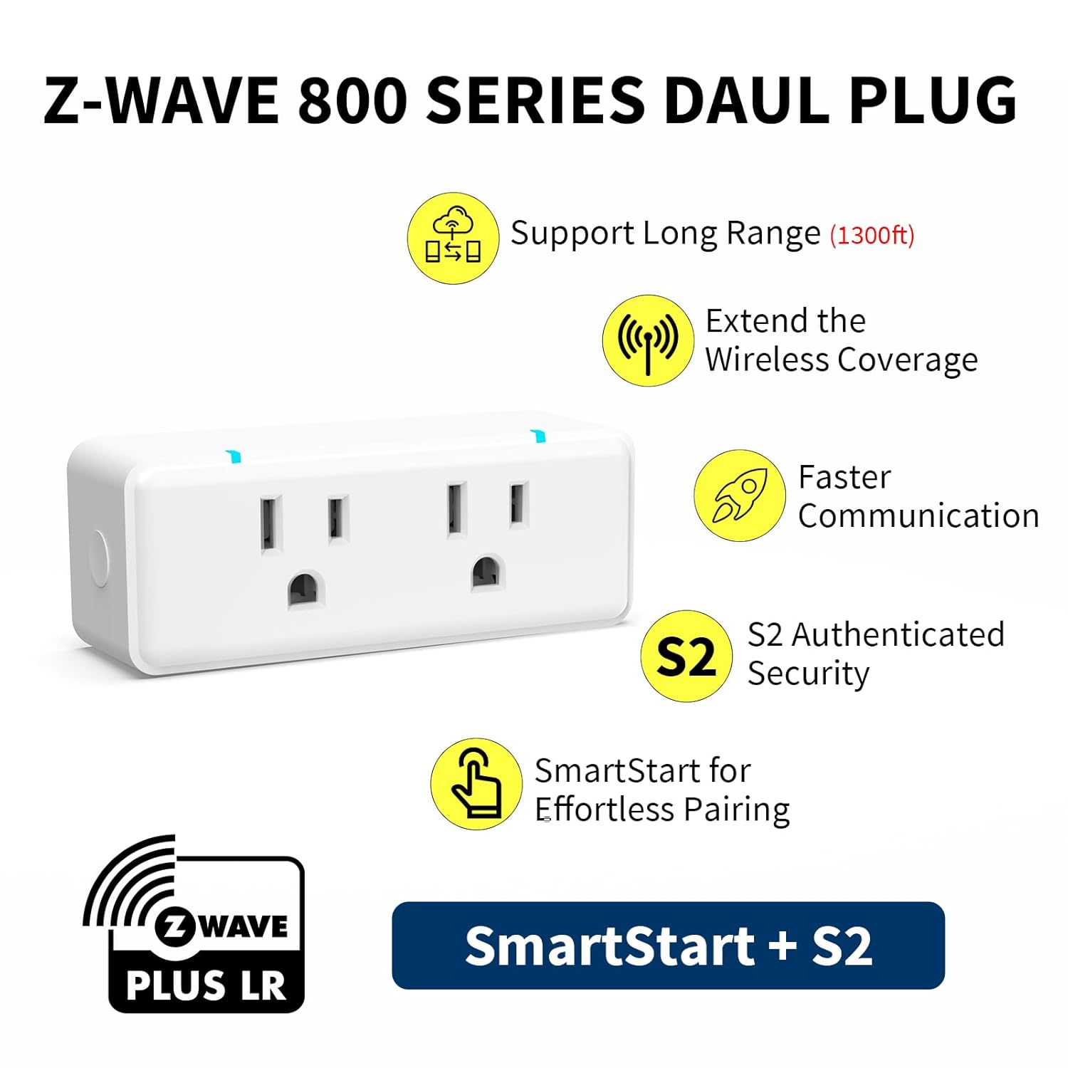 Minoston 800 Series Zwave Dual Outlet Plug, On/Off Z-Wave Repeater Switch with 2 Individual Control Sockets, Hub Required, Z Wave LR Smart Plugs Compatible with SmartThings, Hubitat, Fibaro (MP26Z)