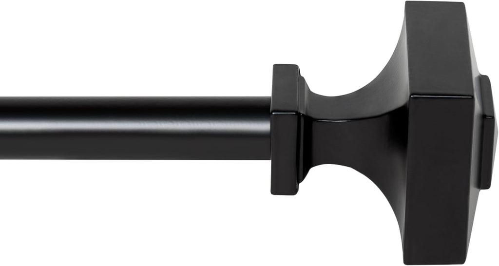 Deco Window Adjustable Curtain Rod for Windows 18 to 44 Inch Extendable Heavy Duty 3/4 Inch Iron Drapery Pole with Square Finials Wall Mounted French Door Curtain Rods (Pack of 1, Black)