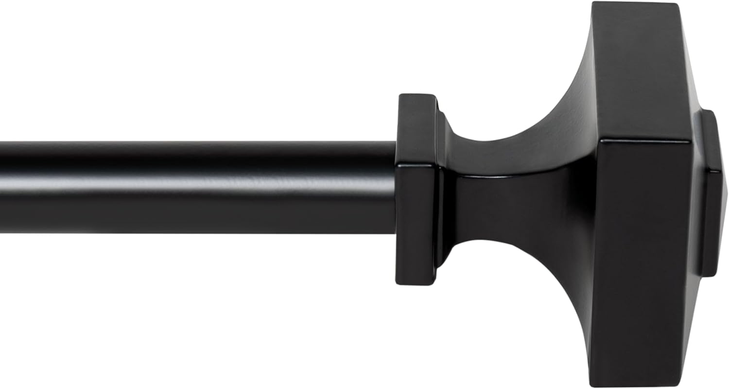 Deco Window Adjustable Curtain Rod for Windows 18 to 44 Inch Extendable Heavy Duty 3/4 Inch Iron Drapery Pole with Square Finials Wall Mounted French Door Curtain Rods (Pack of 1, Black)