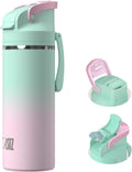 OISIZ Insulated Water Bottle 20 oz with 2 in 1 Spout and Straw Lid,One Click Safety Lock,100% Leakproof,Keep Cold 24H,Vacuum Stainless Steel Water Bottle for School,Travel and Sports,Dishwasher Safe