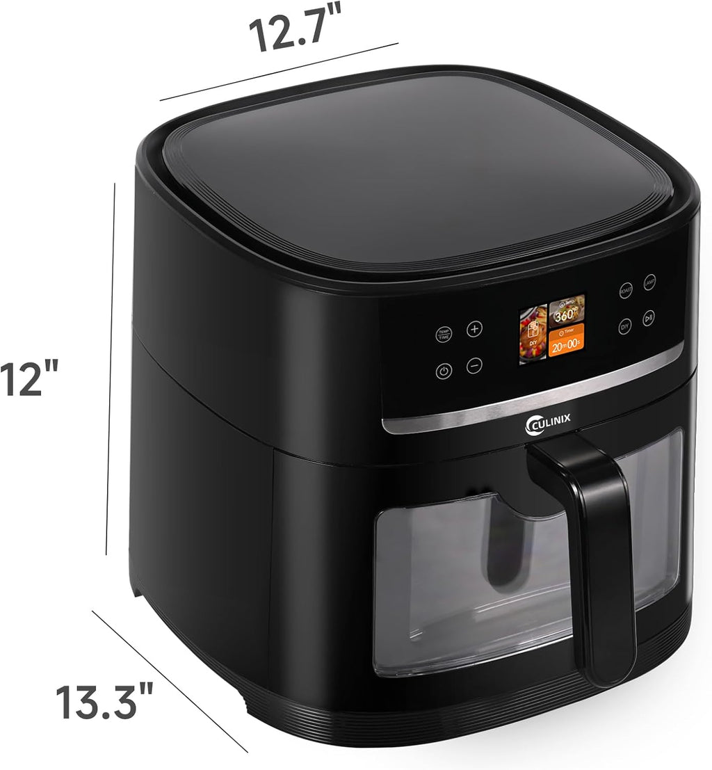 8L Large Air Fryer, AI Intelligent Recognition Cooking Air Fryer with Window, 12 Preset Menus, Touchscreen Display, 400°F, Raven Black