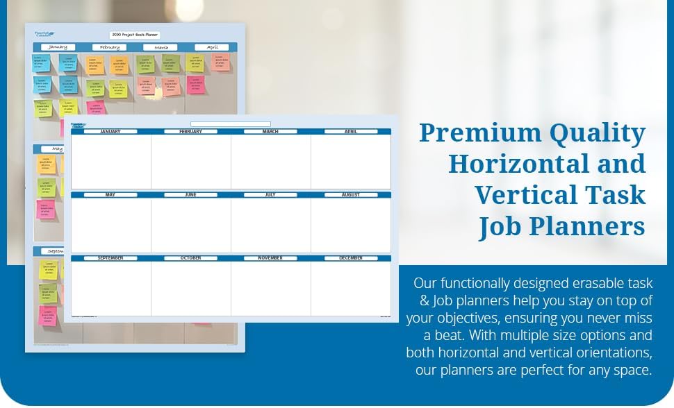 Sky Blue 12 Section Task, Objective and Goals Planning System Vertical 24" Tall x 18" Wide. Wall Tray, Dry-Erase Marker, Eraser and 600 Sticky-Notes