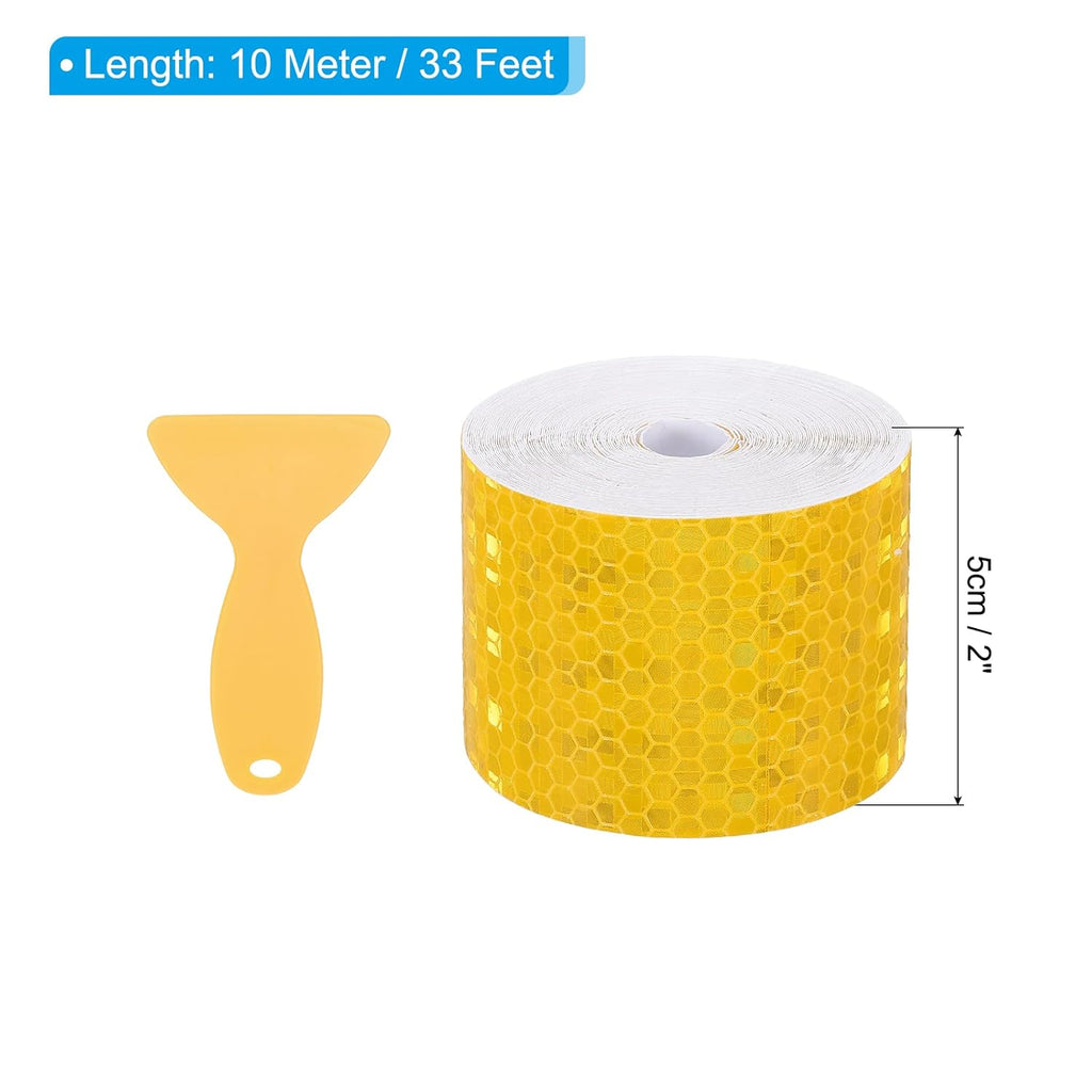 PATIKIL 2 Inch x 33 ft Reflective Tape, 1 Roll Waterproof Self Adhesive High Visibility Caution Warning Safety Tape Reflector with Scraper for Trucks Trailers Cars, Yellow