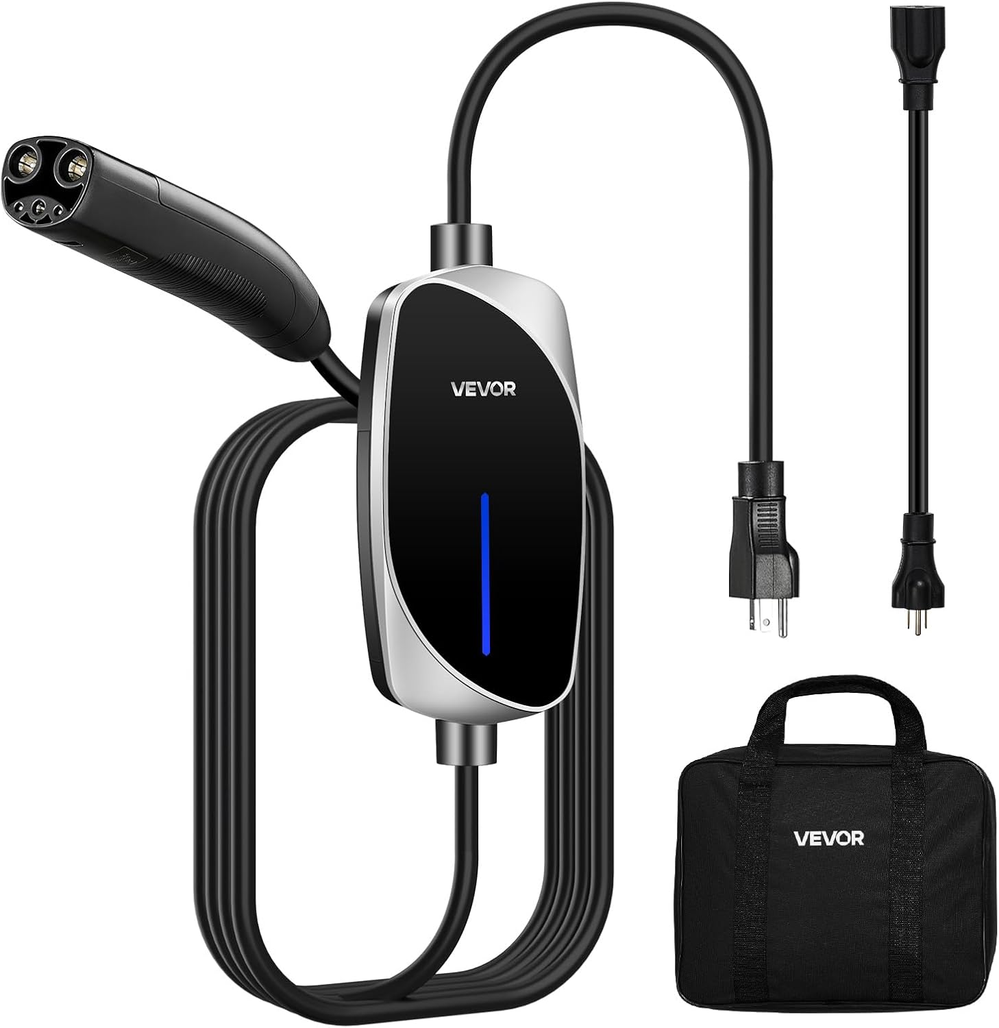 VEVOR Level 1/2 Tesla Charger, 16 Amp, Portable Electric Car EV Charger with 25 ft Charging Cable, 120V-240V, NEMA 6-20P Plug NEMA 5-15 Adapter, LED Indicator, NACS Connector for Tesla Model Y/X/3/S