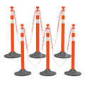 6 Pack Traffic Delineator Post Cones with Plastic Chain Crowd Control Barriers - Expandable 40" Traffic Control Cones, 6 x 6.6 Ft Chains for Indoor & Outdoor Use (Red-Rubber Base)