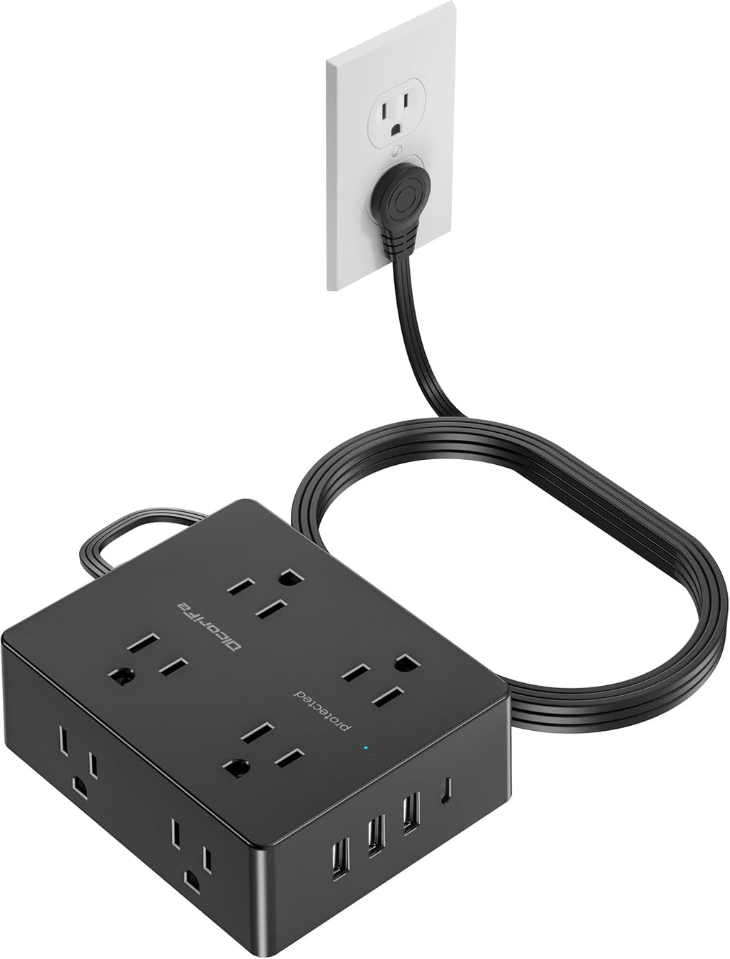 Surge Protector Power Strip, Olcorife 20ft Long Extension Cord with 8 Outlets 4 USB Ports(1 USB C), Flat Wall Plug Outlet Extender, College Dorm Room Essentials, Black