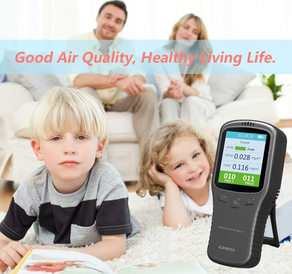 Indoor Air Quality Monitor, IGERESS Formaldehyde Detector, Pollution Monitor,Dust Tester, Detect Indoor HCHO/TVOC/PM2.5/PM10 (Gray)