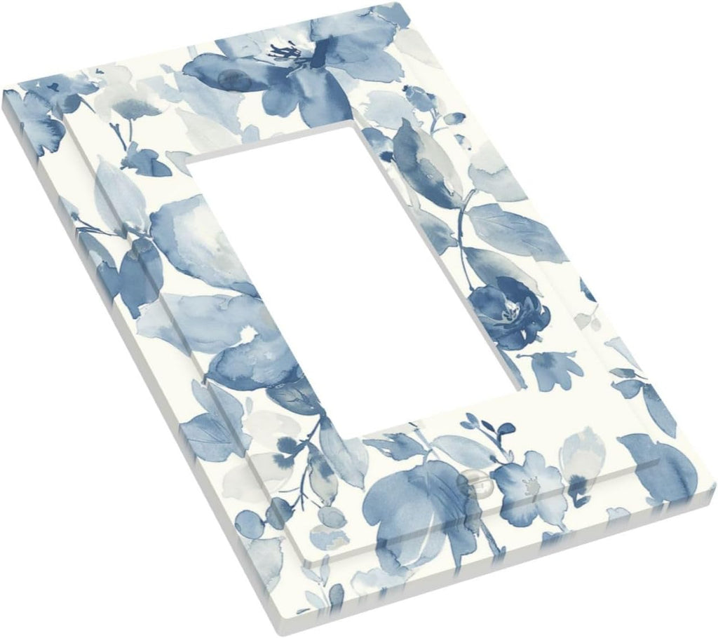 Decorative Outlet Covers Blue Watercolor Floral 1 Gang Single Rocker Light Switch Cover Plate Wall Plates GFCI Faceplate for Bedroom Bathroom Decor
