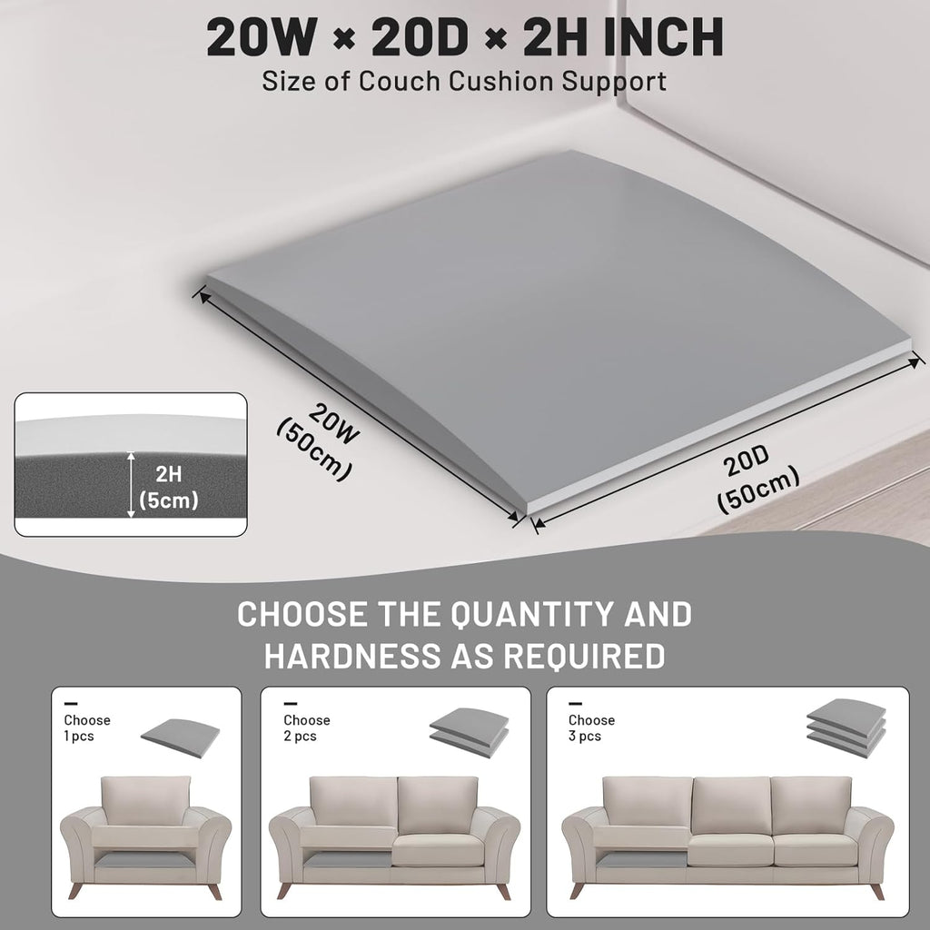 Couch Cushion Support, Sofa Cushion Support for Sagging Couch Seat, Couch Replacement Insert, 20"x20"x2", High Density Foam Furniture Seat Sagging Repair, Trapezoid 40D, Grey Set of 3