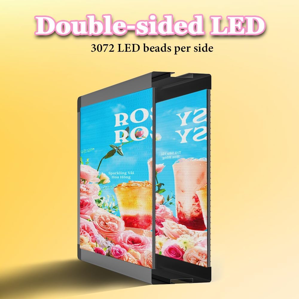 P10 39"x14" Double-Sides LED Advertising Sign Outdoor Digital Billboard with High Brightness, WiFi Programmable for Stores, HD Image/Text Display, Weatherproof & Energy Efficient