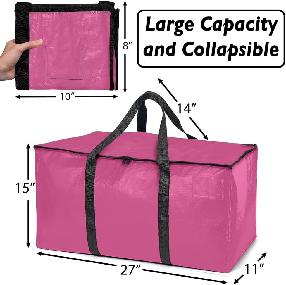 ClearSpace Heavy Duty Moving Bags or Storage Bags – Pink Storage Bins with Lids, Large Moving Boxes with Backpack Straps & Zippers,– Packing Box & Moving Supplies for College Dorm, 8 Pack