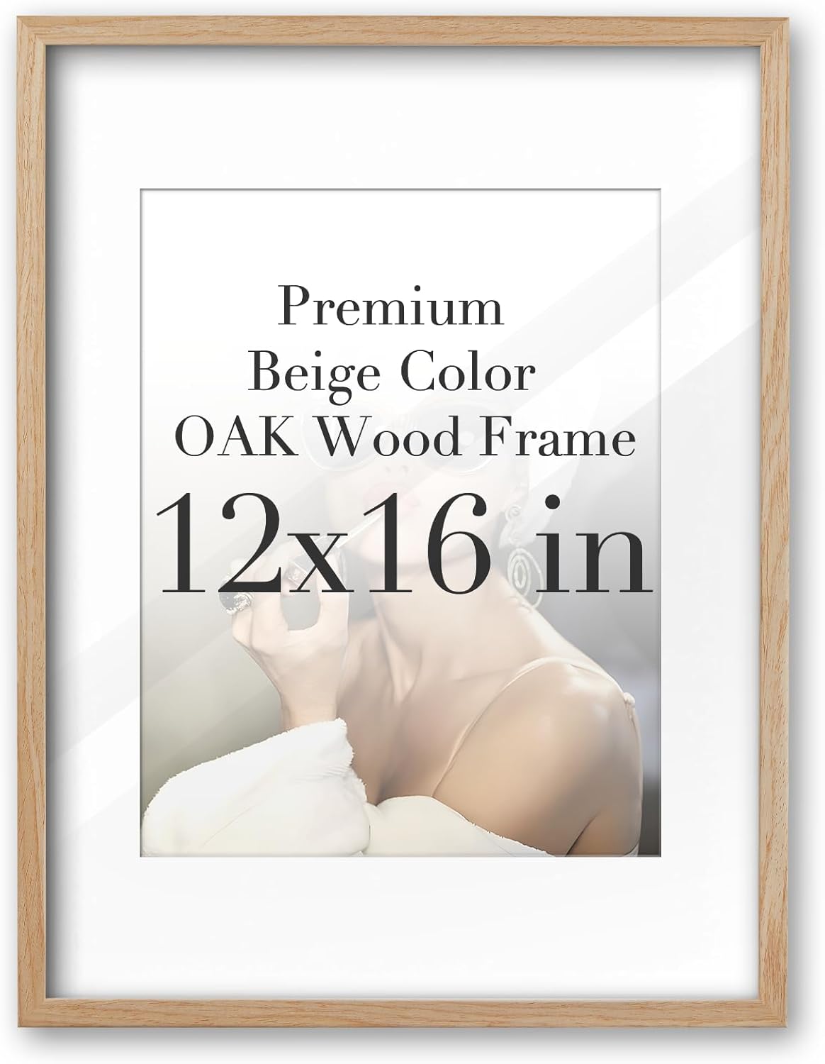 iHery Standard 12x16in Truly Natural OAK Wood Beige Color Picture Frame with High Transparency Acrylic Glass Thickened Backboard, Photo Frames Minimalistic Design Narrow Border 1Pack