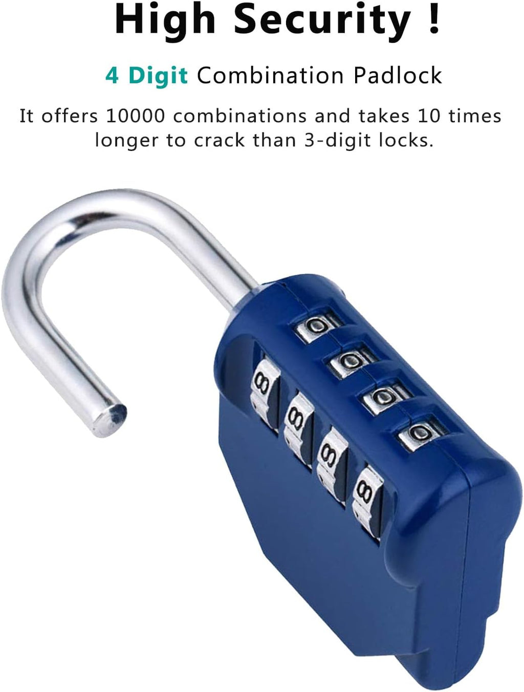 ZHEGE Combination Locker Lock, 4 Digit Outdoor Padlock for Gym, School, Gates, Doors, Fence, Hasps and Storage (Blue)