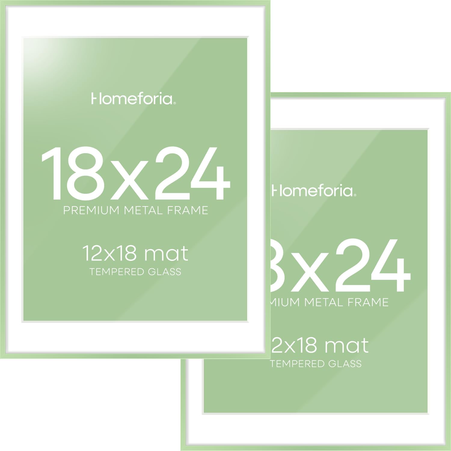 Homeforia 18x24 Frame Sage Green, High End Metal 18x24 Poster Frames with Mat 16x20 inch Photo, 18 x 24 Sage Green Picture Frame Matted to 16 by 20 Art, 24x18 Frame, Tempered Glass, Wall Kit, Set of 2