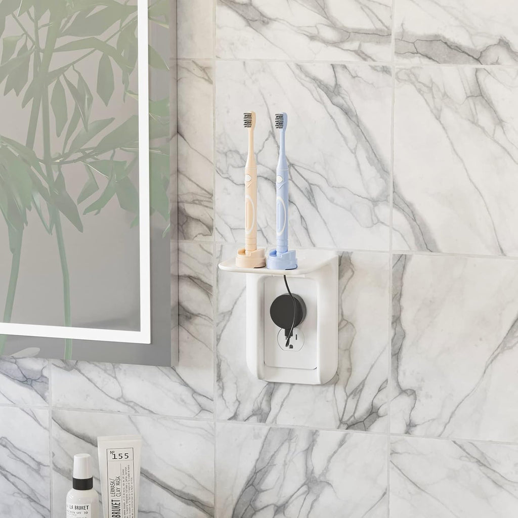 WALI Outlet Shelf Wall Holder, Bathroom Shelf up to 10lbs Standard Vertical Duplex Wall Organizer for Smart Home Decor Space Saving Power Tools, Toothbrush (OLS001-W), 1 Pack, White