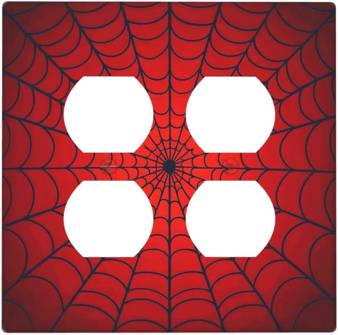 Red Spider Web Black Line Simplicity Outlet Covers 2 Gang Double Duplex Decorative Light Switch Covers Electrical Wallplates Socket Faceplate For Kids Room Home Decor