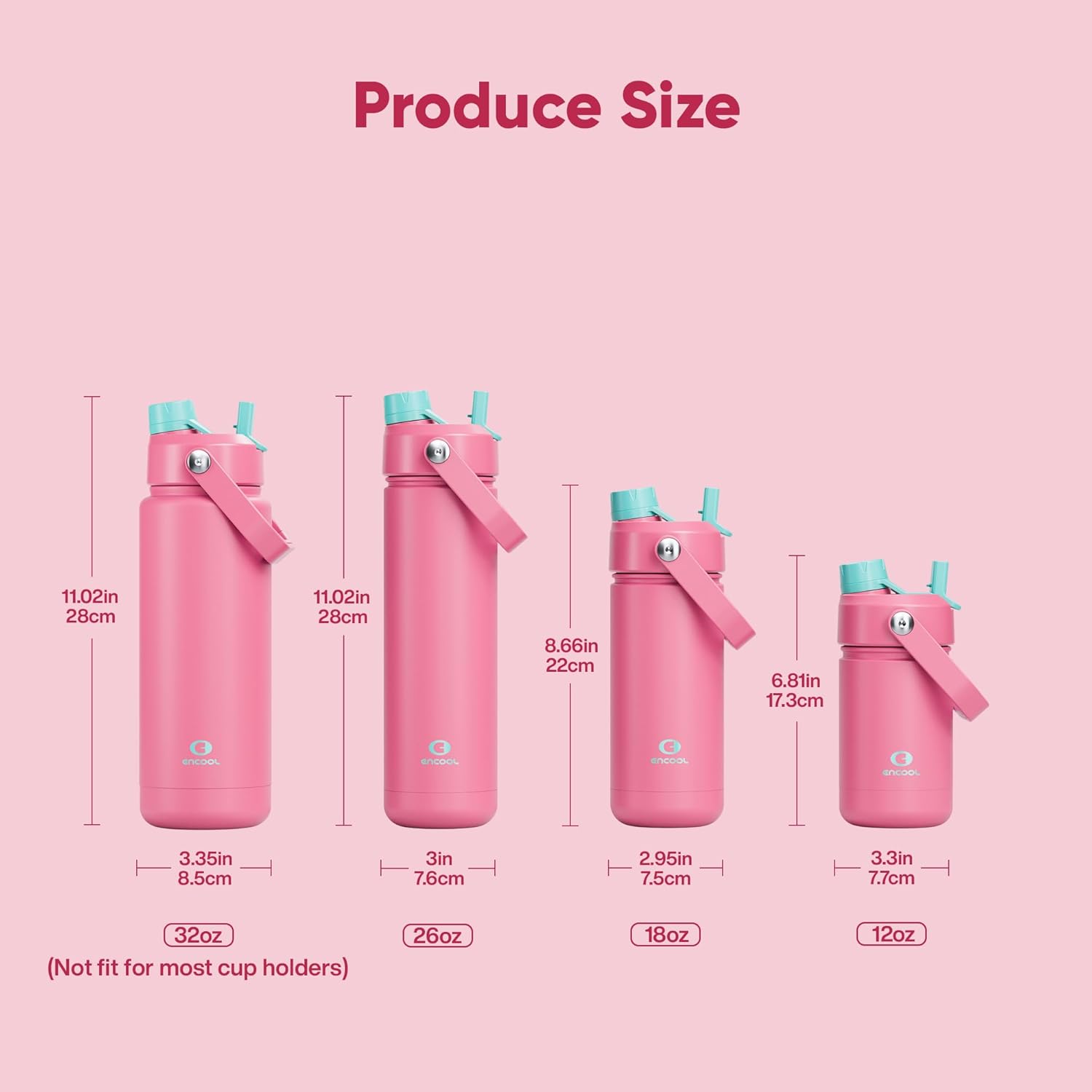 ENCOOL Insulated Water Bottle with Straw Stainless Steel Water Bottle, Leak-Proof, BPA-Free, Double Wall Vacuum Keeps Cold for 24 Hours for Sports, Travel, School (32 oz, Tulip)