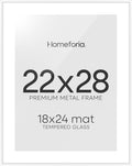 Homeforia 22x28 Poster Frame White, High End Metal 22 x 28 Large Picture Frames with Mat 18 x 24 for Photo, 22x28 Thin Frame Matted to 18x24 inch Print, 28x22 Frame, Tempered Glass, Wall Kit, Set of 1